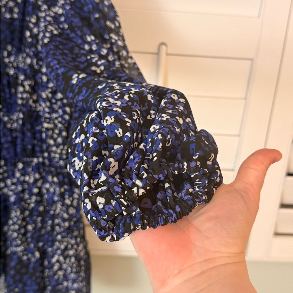 Ted Baker Black Blue Floral Mini Dress Small Long Sleeve V-Neck - Picture 5 of 8
